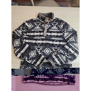 LIV Outdoor Mens Pullover Fleece Sweater Size Medium Geometric Aztec Print  Gray